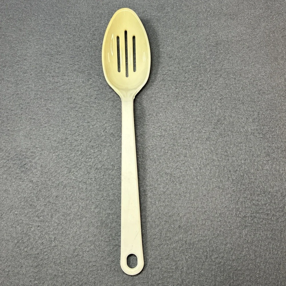 Vintage Taylor Made Plastic Slotted Serving Spoon Mid-Century Kitchenware Almond